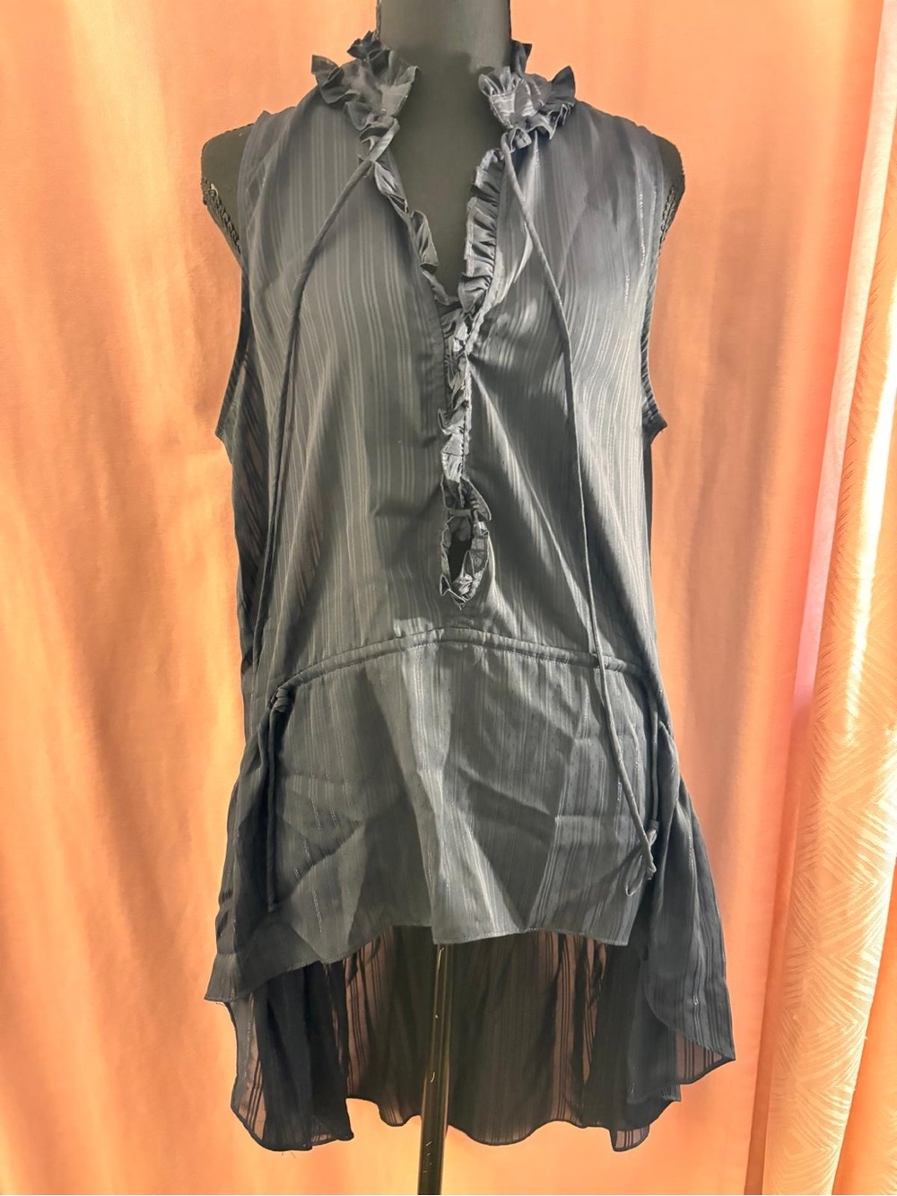 RACHEL Rachel Roy Navy Blue Sleeveless Ruffle Tunic